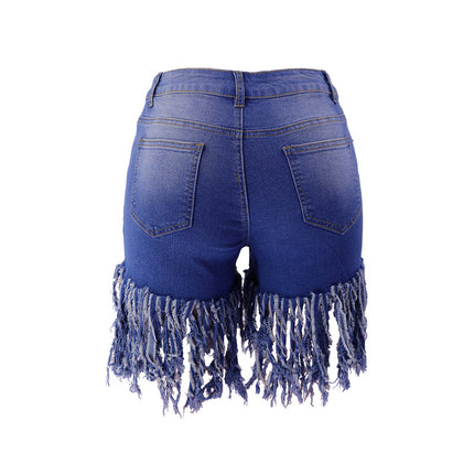 Women's Denim Shorts, High Waisted Hem Tassels Short Pants Jeans