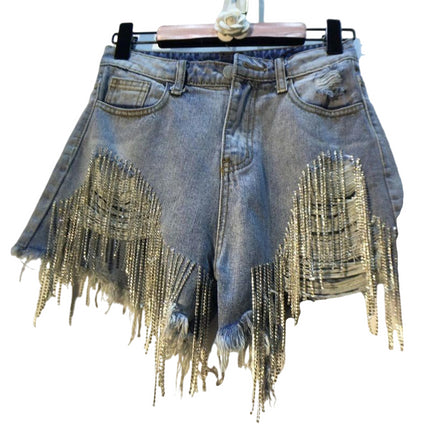 Women Denim Shorts High Waisted Ripped Tassels Jean Shorts