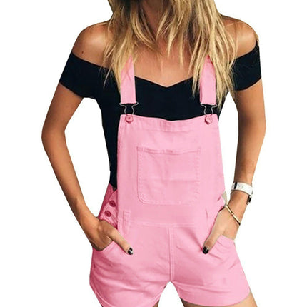 Women's Ripped Short Overalls Adjustable Denim Bib Overall Shorts