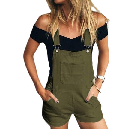 Women's Ripped Short Overalls Adjustable Denim Bib Overall Shorts