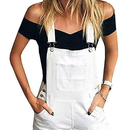 Women's Ripped Short Overalls Adjustable Denim Bib Overall Shorts