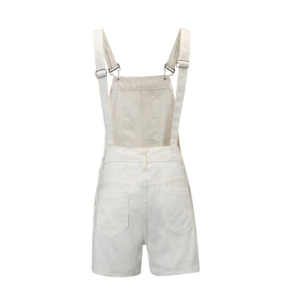 Women's Ripped Short Overalls Adjustable Denim Bib Overall Shorts