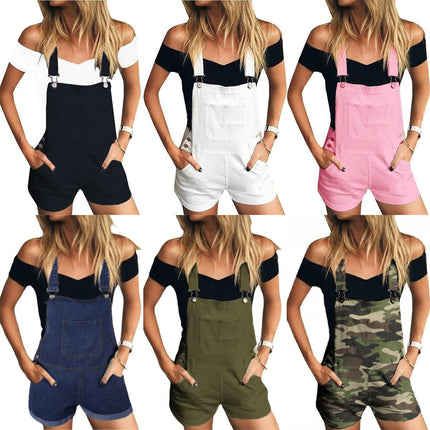 Women's Ripped Short Overalls Adjustable Denim Bib Overall Shorts