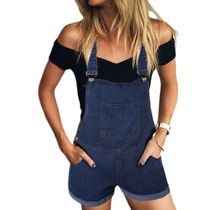 Women's Ripped Short Overalls Adjustable Denim Bib Overall Shorts