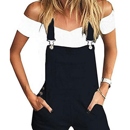 Women's Ripped Short Overalls Adjustable Denim Bib Overall Shorts