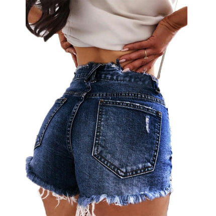 Women High Waisted Denim Shorts Frayed Raw Hem Ripped Jeans Shorts