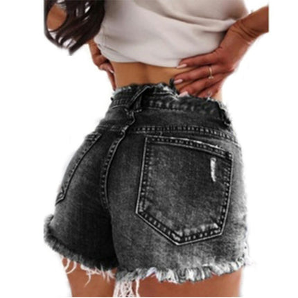 Women High Waisted Denim Shorts Frayed Raw Hem Ripped Jeans Shorts