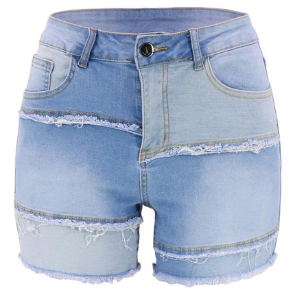 Women Casual High Waisted Denim Shorts Frayed Raw Hem Jeans Shorts