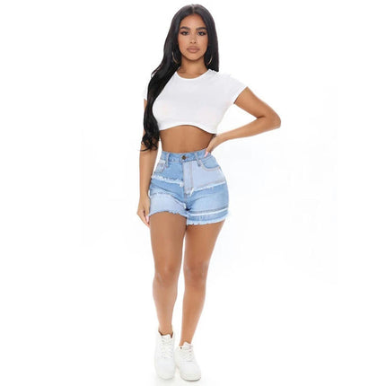 Women Casual High Waisted Denim Shorts Frayed Raw Hem Jeans Shorts