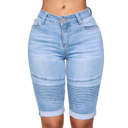 Women's Mid Rise Roll Cuff Stretch Denim Jean Shorts