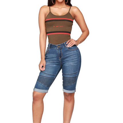 Women's Mid Rise Roll Cuff Stretch Denim Jean Shorts