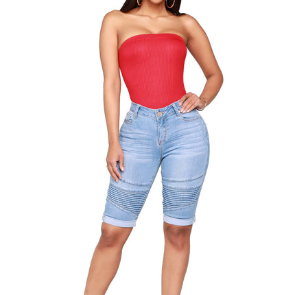 Women's Mid Rise Roll Cuff Stretch Denim Jean Shorts