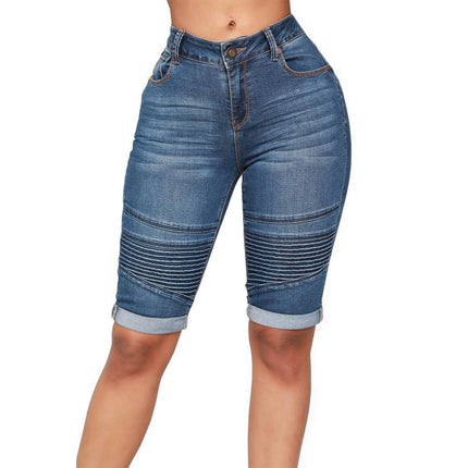 Women's Mid Rise Roll Cuff Stretch Denim Jean Shorts