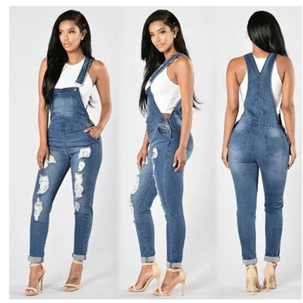 Women's Casual Stretch Adjustable Denim Bib Overalls Jeans Pants Jumpsuits