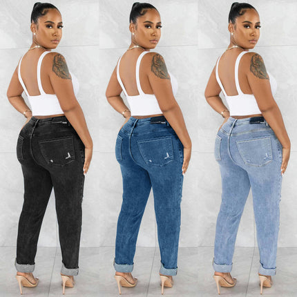 Women Ripped High Waisted Jeans Distressed Denim Pants with Hole