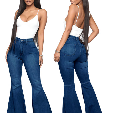 Women's High Waisted Flare Jeans Destroyed Flare Denim Pants