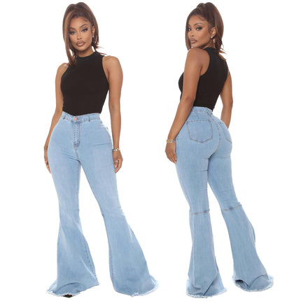 Women's High Waisted Flare Jeans Destroyed Flare Denim Pants