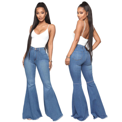 Women's High Waisted Flare Jeans Destroyed Flare Denim Pants