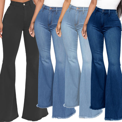 Women's High Waisted Flare Jeans Destroyed Flare Denim Pants