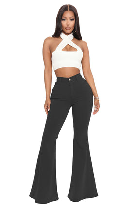 Women's High Waisted Flare Jeans Destroyed Flare Denim Pants