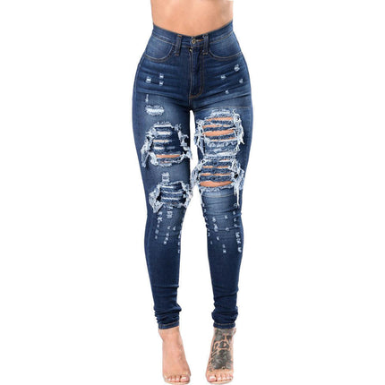 Women's High Waisted Skinny Destroyed Denim Pants Stretch Jeans