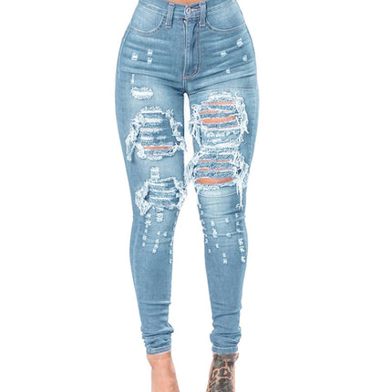 Women's High Waisted Skinny Destroyed Denim Pants Stretch Jeans