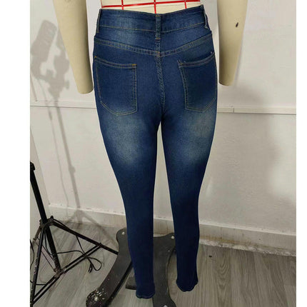 Women's High Waisted Skinny Destroyed Denim Pants Stretch Jeans