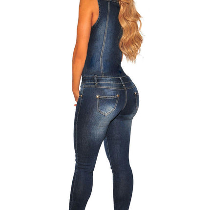 Denim Jumpsuit for Women Slim Fit Button Jean Pants Rompers