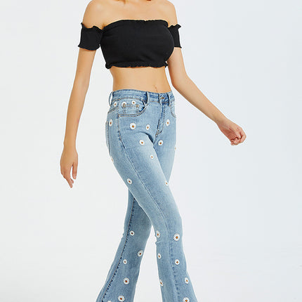 Women's Mid-Rise Bell Bottom Flare Frayed Hem Jeans