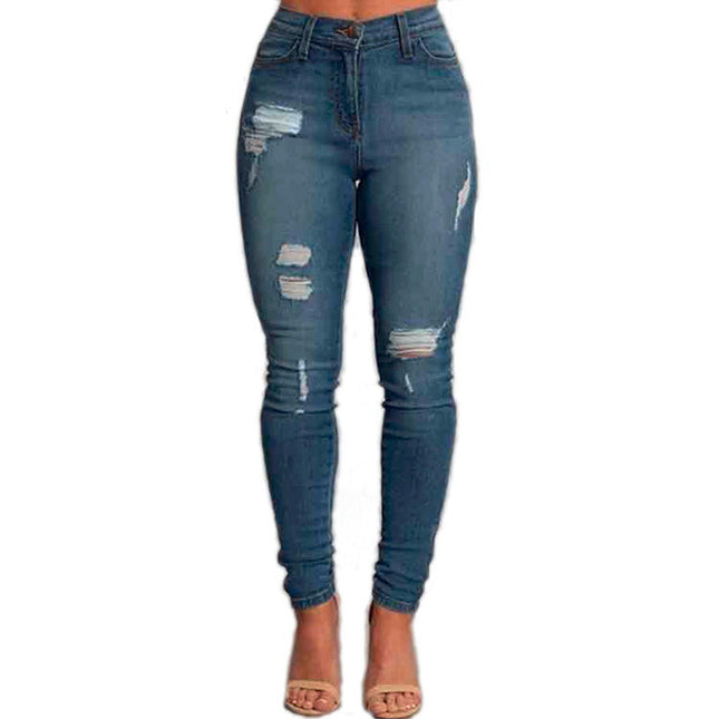 Ripped Jeans for Women Mid Waisted Stretch Skinny Denim Pants