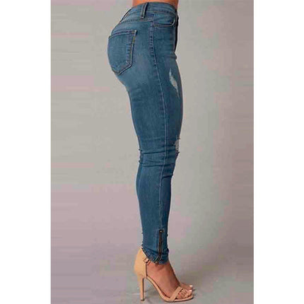 Ripped Jeans for Women Mid Waisted Stretch Skinny Denim Pants