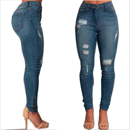 Ripped Jeans for Women Mid Waisted Stretch Skinny Denim Pants