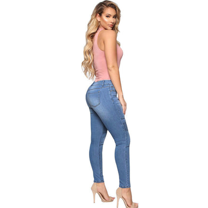 Jeans for Women Mid Waisted Stretch Skinny Denim Pants