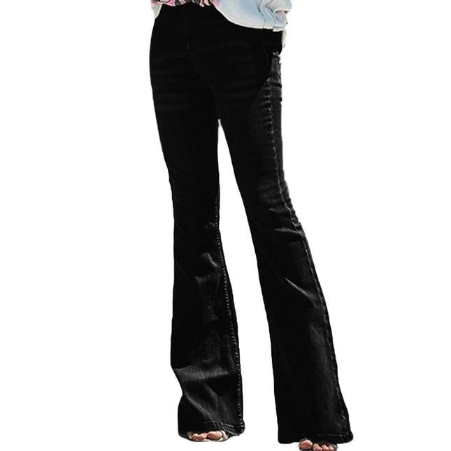 Women's Button Fly Bell Bottom Jeans Ripped Flared Denim Pants