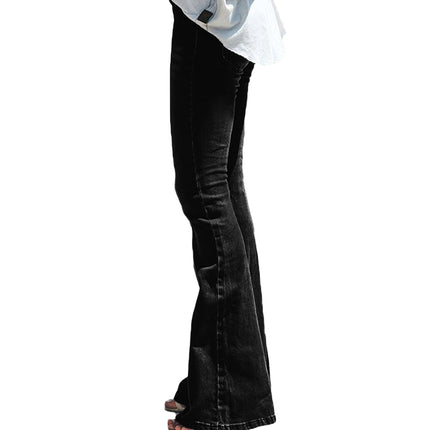 Women's Button Fly Bell Bottom Jeans Ripped Flared Denim Pants