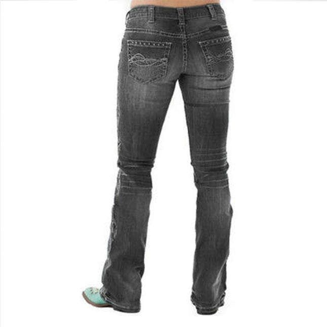 Women's Mid Waist Relaxed Fit Jeans Flare Denim Pants