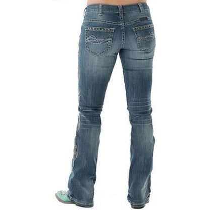 Women's Mid Waist Relaxed Fit Jeans Flare Denim Pants