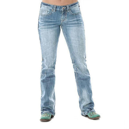 Women's Mid Waist Relaxed Fit Jeans Flare Denim Pants