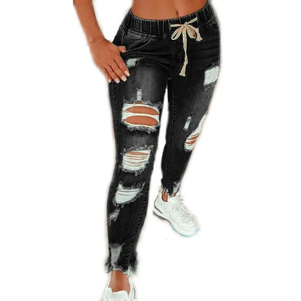 Women High Waist Skinny Stretch Ripped Jeans Destroyed Denim Pants