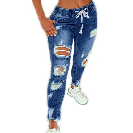 Women High Waist Skinny Stretch Ripped Jeans Destroyed Denim Pants