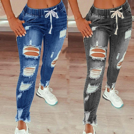 Women High Waist Skinny Stretch Ripped Jeans Destroyed Denim Pants