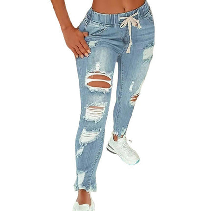 Women High Waist Skinny Stretch Ripped Jeans Destroyed Denim Pants