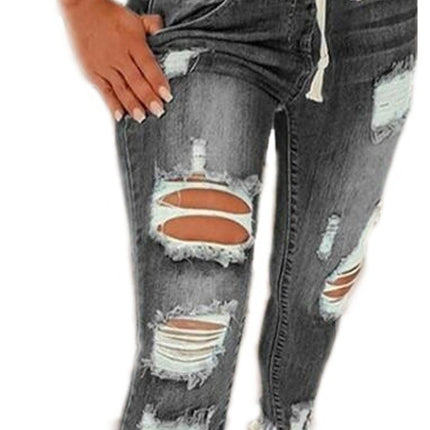 Women High Waist Skinny Stretch Ripped Jeans Destroyed Denim Pants