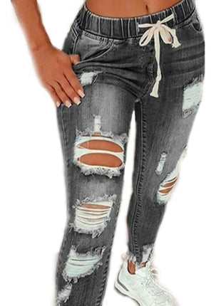 Women High Waist Skinny Stretch Ripped Jeans Destroyed Denim Pants