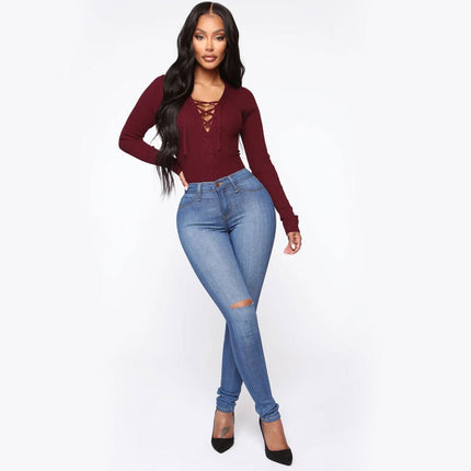 Women's Ripped Skinny Jeans  High Waist Distressed Stretchy Denim Pants