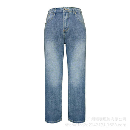 Women's Baggy Wide Leg Casual Jeans Mid Waisted Denim Pants