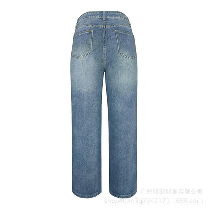 Women's Baggy Wide Leg Casual Jeans Mid Waisted Denim Pants