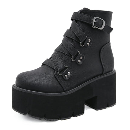 Women's Ankle Boots Platform Chunky High Heel Lace Up Boots