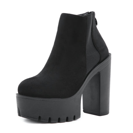 Women High Heel Lug Sole Chelsea Fashion Elastic Ankle Boot