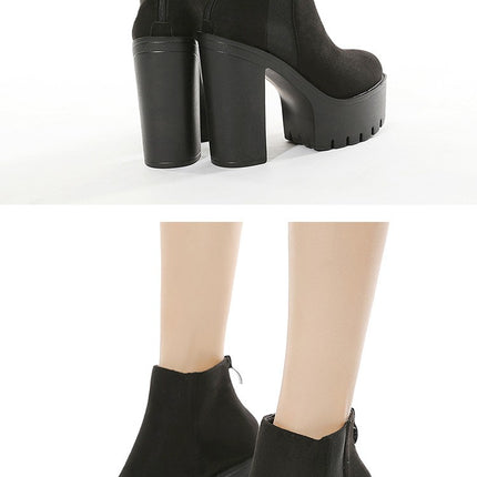 Women High Heel Lug Sole Chelsea Fashion Elastic Ankle Boot